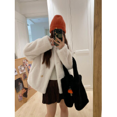 批发2025年冬季新款双排扣<b class='q'>英伦</b><b class='q'>风</b>立领仿水貂绒加厚宽松仿皮草外套女