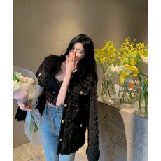 批发冬季新款高级小香风羊羔毛绒外套女设计韩系气质名媛加厚夹棉棉衣