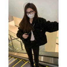 批发2025秋冬新款羊羔毛加厚夹克大衣高级感短款皮草小香风外套女上衣