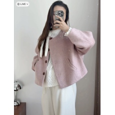 批发<b class='q'>韩版</b>短外套女2025秋冬新品圆领小清新宽松显瘦小香风气质羊毛上衣