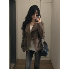 批发原版麂皮面料 有内里 美式麂皮绒短款外套春秋新款机车服夹克上衣