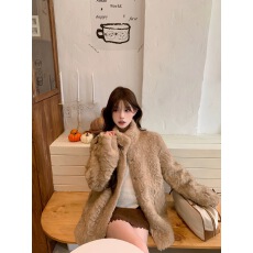 批发小熊心事立领染尖花狐貂皮毛一体女冬季慵懒风休闲环保皮草外套