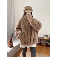批发原版加厚夹棉 有内里 轻奢感环保毛仿皮草保暖毛绒外套女宽松外套