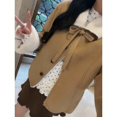 批发棕色麂皮绒外套女短款冬季新款洋气羊羔毛皮毛一体小个子毛绒上衣
