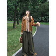 批发毛茸茸外套女冬季时尚韩版2024新款加厚环保皮草牛仔拼接毛绒上衣