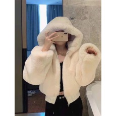 批发短款仿兔毛绒皮草外套女2026年冬季加厚棉服小个子毛茸茸连帽卫衣