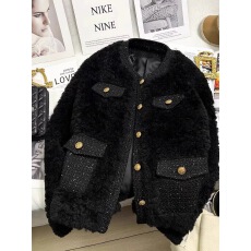 批发冬季新款高级小香风羊羔毛绒外套女设计韩系气质名媛加厚夹棉棉衣