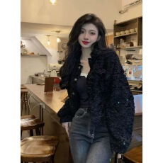 批发2025秋冬新款羊羔毛加厚夹克大衣高级感短款皮草小香风外套女上衣