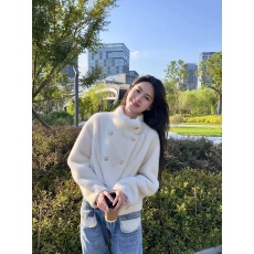 批发2025年<b class='q'>冬</b>季新款双排扣英伦风立领仿水貂绒加厚宽松仿皮草外套女