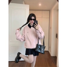批发甜美风粉色翻领休闲夹克上衣女早秋小众设计感宽松美式棒球服外套