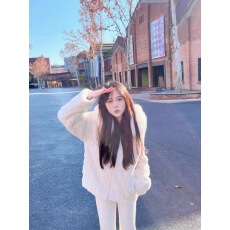 批发韩系软糯毛茸茸环保皮草白色连帽大衣外套女<b class='q'>秋</b>冬保暖宽松毛绒棉衣