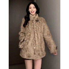 批发小熊心事立领染尖花狐貂<b class='q'>皮毛</b><b class='q'>一体</b>女冬季慵懒风休闲环保皮草外套