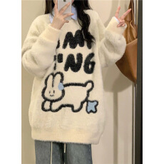 批发2024秋冬季新款卡通可爱小兔软糯<b class='q'>毛衣</b>女学生宽松圆领加厚针织上衣