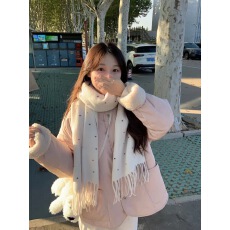 批发粉色菱格羊羔毛棉衣棉服女秋冬季2025年新款加厚保暖夹棉加绒外套