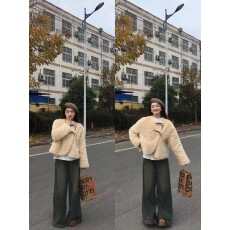 批发羊羔毛厚外套女秋冬季2025新款<b class='q'>皮毛</b><b class='q'>一体</b>稚气奶奶风毛茸茸毛绒上衣