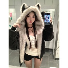 批发座山雕麂皮毛领猫耳朵棉服<b class='q'>男</b>女2025冬季新款情侣cleanfit保暖棉衣