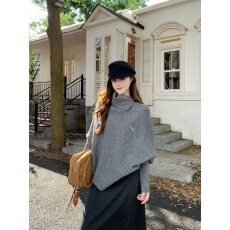 批发韩系不规则设计感宽松小众灰色斗篷<b class='q'>高领</b>星星<b class='q'>毛衣</b>披风针织衫女秋冬