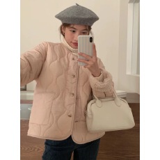 批发粉色菱格羊羔毛棉衣棉服女秋冬季2025年新款加厚保暖夹棉加绒外套