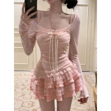 批发甜辣纯欲芭蕾风显瘦收腰<b class='q'>连衣裙</b>女2025春夏新款上衣<b class='q'>两件套</b>装蛋糕裙