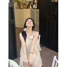 批发纯色系带蝴蝶结宽松褶皱上衣慵懒海边度假风气质显瘦裙裤套装女夏