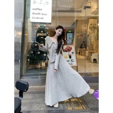 批发温柔风<b class='q'>套装</b>气质纯欲不规则长袖针织衫上衣半身长裙春季一整套女装