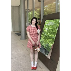 批发法式格纹收腰显瘦短袖连衣裙女夏天温柔风小个子复古气质茶歇裙子