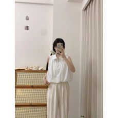 批发法式白色无袖半拉链背心衬衫女2025年夏季新款高级感短款小衫上衣