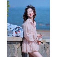 批发粉色短款上衣花苞裙套<b class='q'>装</b>女夏季甜美穿搭一整套防晒衣半身裙两件套