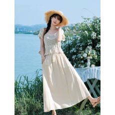 韩系镂空钩花短袖针织衫女装夏季设计感小众叠穿系带流苏罩衫上衣