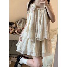 批发纯色系带蝴蝶结宽松褶皱上衣慵懒海边度假风气质显瘦裙裤套装女夏