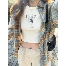 批发美式复古黄蓝色格子长袖衬衫女<b class='q'>春</b>秋夏季宽松休闲中性bm衬衣外套