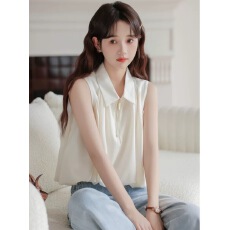批发法式白色无袖半拉链背心衬衫女2025年<b class='q'>夏</b>季新款高级感短款小衫上衣