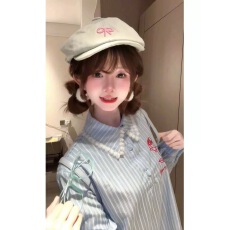 批发蓝色条纹衬衫连衣裙子女初夏2025年新款小个子花边娃娃领短裙夏季