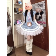 批发法式复古蓝格子小飞袖连衣裙女夏季小个子收腰显瘦花苞蛋糕短裙子
