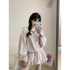 批发粉色短款上衣花苞裙套<b class='q'>装</b>女夏季甜美穿搭一整套防晒衣半身裙两件套