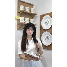 批发甜美风白色翻领泡泡袖<b class='q'>衬衫</b>女夏季设计新款简约单排扣百搭上衣