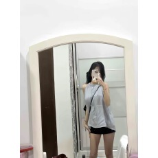 批发韩系甜美蓝色露肩无袖吊带背心女夏季外穿设计感小众宽松挂脖上衣