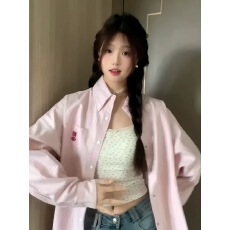 批发日系复古vintage条纹兔子长袖<b class='q'>衬衫</b>女宽松设计感小众洋气减龄外套