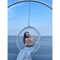 批发蓝白格子拼接蕾丝吊带<b class='q'>连衣裙</b>女夏季2025新款收腰A字显瘦大摆长裙