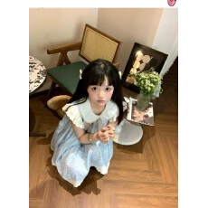 批发蓝色格子小飞袖娃娃领连衣裙女夏季2026新款小个子<b class='q'>可爱</b>甜美初恋裙