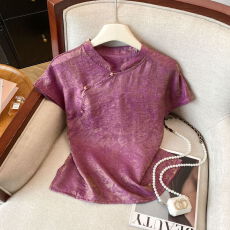 批发夏季新款新中式<b class='q'>旗袍</b>桑蚕丝上衣女装立领短袖小衫国风盘扣<b class='q'>真丝</b>衬衫