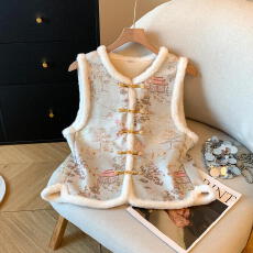 批发新中式国风马甲<b class='q'>背心</b>加绒提花坎肩外搭<b class='q'>真丝</b>盘扣马夹无袖上衣女秋冬