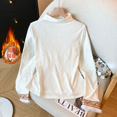 批发新中式国风白色半高领纯棉<b class='q'>全棉</b>打底衫上衣女加厚内搭外穿刺绣T恤