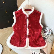 批发新年红色国风新中式夹棉马甲女款新款冬季外穿超好看<b class='q'>背心</b>外套上衣