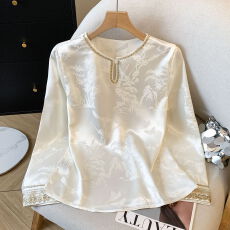 批发新中式马甲内搭打底衫醋酸缎面盘扣<b class='q'>衬衫</b>长袖<b class='q'>真丝</b>桑蚕丝国风上衣女