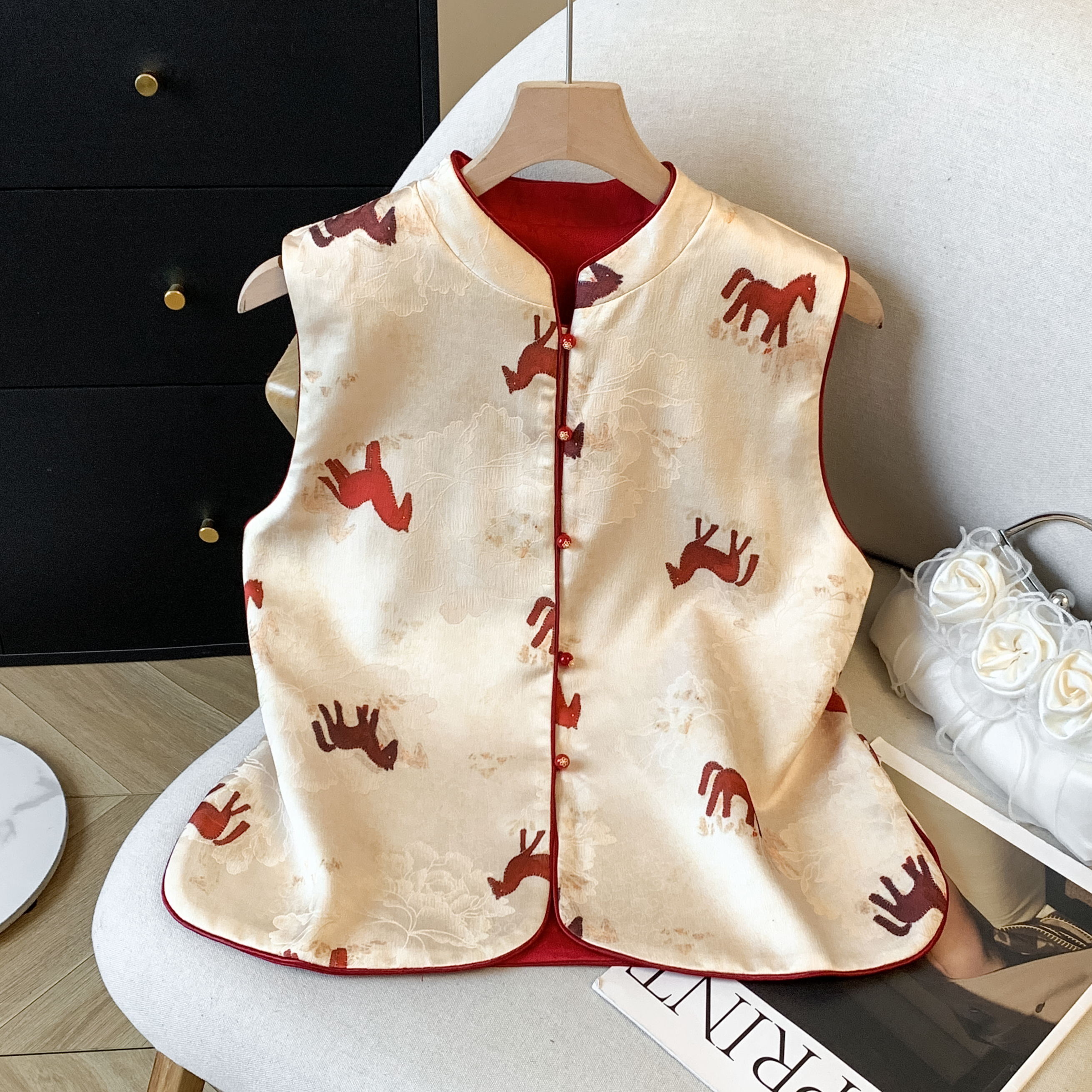 MY17671# 真丝宋锦高端马甲背心新款中式国风坎肩外搭双面双穿女裝貨源服裝批發