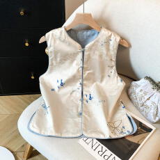 批发国风织金提花高级感新中式马甲女款外穿2026春秋圆领气质盘扣马夹