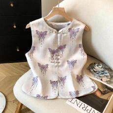 批发国风织金提花高级感新中式马甲女款外穿2026春<b class='q'>秋</b>圆领气质盘扣马夹