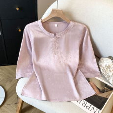 批发2026国风新中式上衣女夏改良<b class='q'>真丝</b>缎面斜襟小衫桑蚕丝古风提花T恤