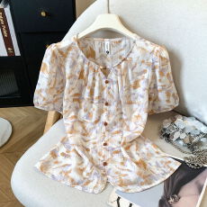 批发2026夏季新款短袖<b class='q'>雪纺衫</b>女上衣洋气小衫遮肚子显瘦衬衫百搭法式潮